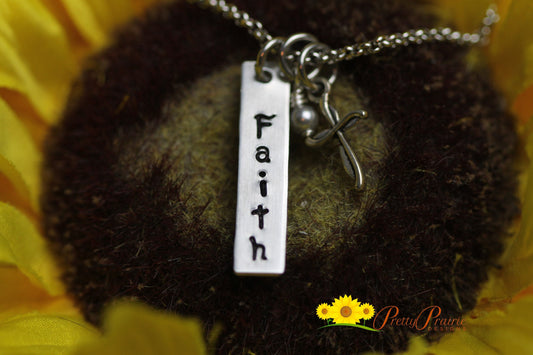 Religious Bar Necklace, Faith Necklace, Believe Necklace, Cross Charm, Confirmation Gift, Sunday School Teacher Gift, Godmother Gift