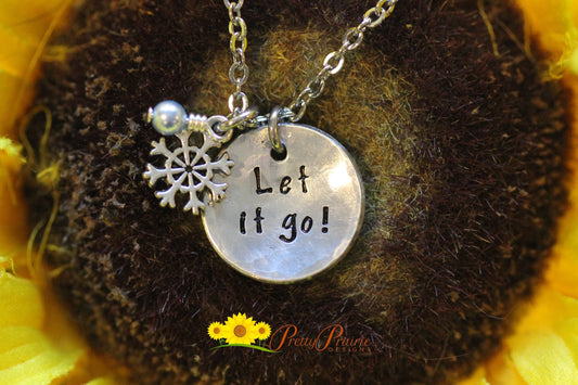 Let it Go Necklace, Ski Necklace, Gift for Skiers, Hand Stamped, Ski Jewelry, Winter Sports Gift, Little Girl Necklace, Daughter Birthday