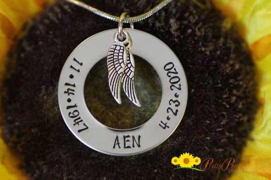 Memorial Washer Necklace, Angel Wing Charm, Angel Jewelry, Spiritual Jewelry, Loving Memory Gift, Lost Loved One Jewelry, Gift for Mourner