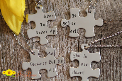 Always Together Puzzle Piece Set, Hand Stamped, BFF Puzzle Piece Gift, Sisters, Mother Daughter Jewelry, Sorority Sisters, Family Keychains