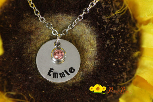 Personalized Birthstone Necklace, Everyday Children's Necklace, Dainty Necklace, Hand Stamped Necklace, Kid's Jewelry, Teen Gift