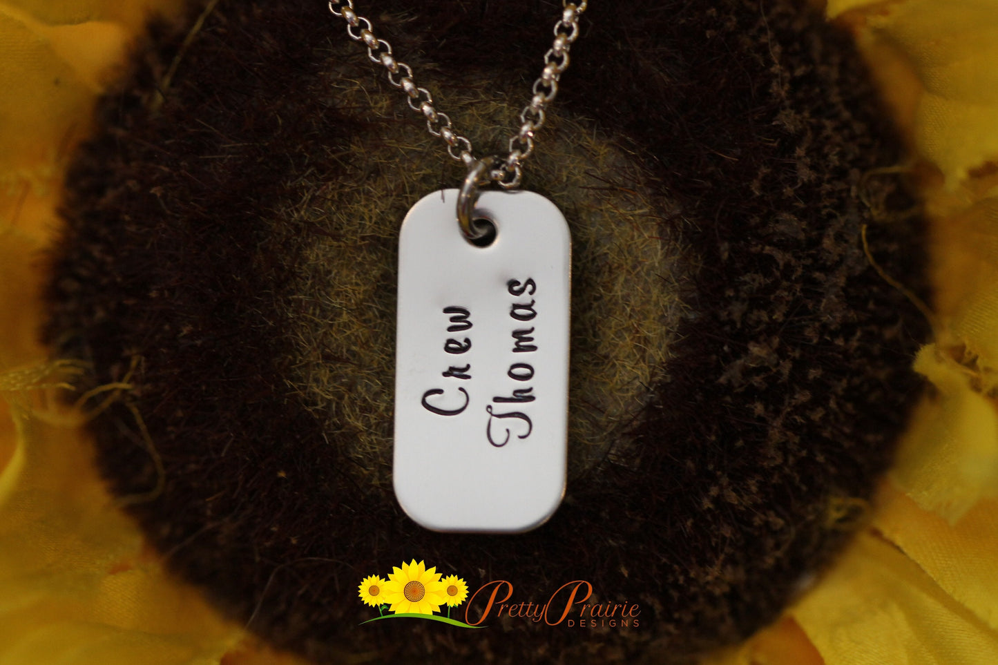 Mini Dog Tag Name Necklace, Hand Stamped, Name Jewelry, Daughter Birthday, Girlfriend, Promise Necklace, Teen Gift, Flower Jewelry