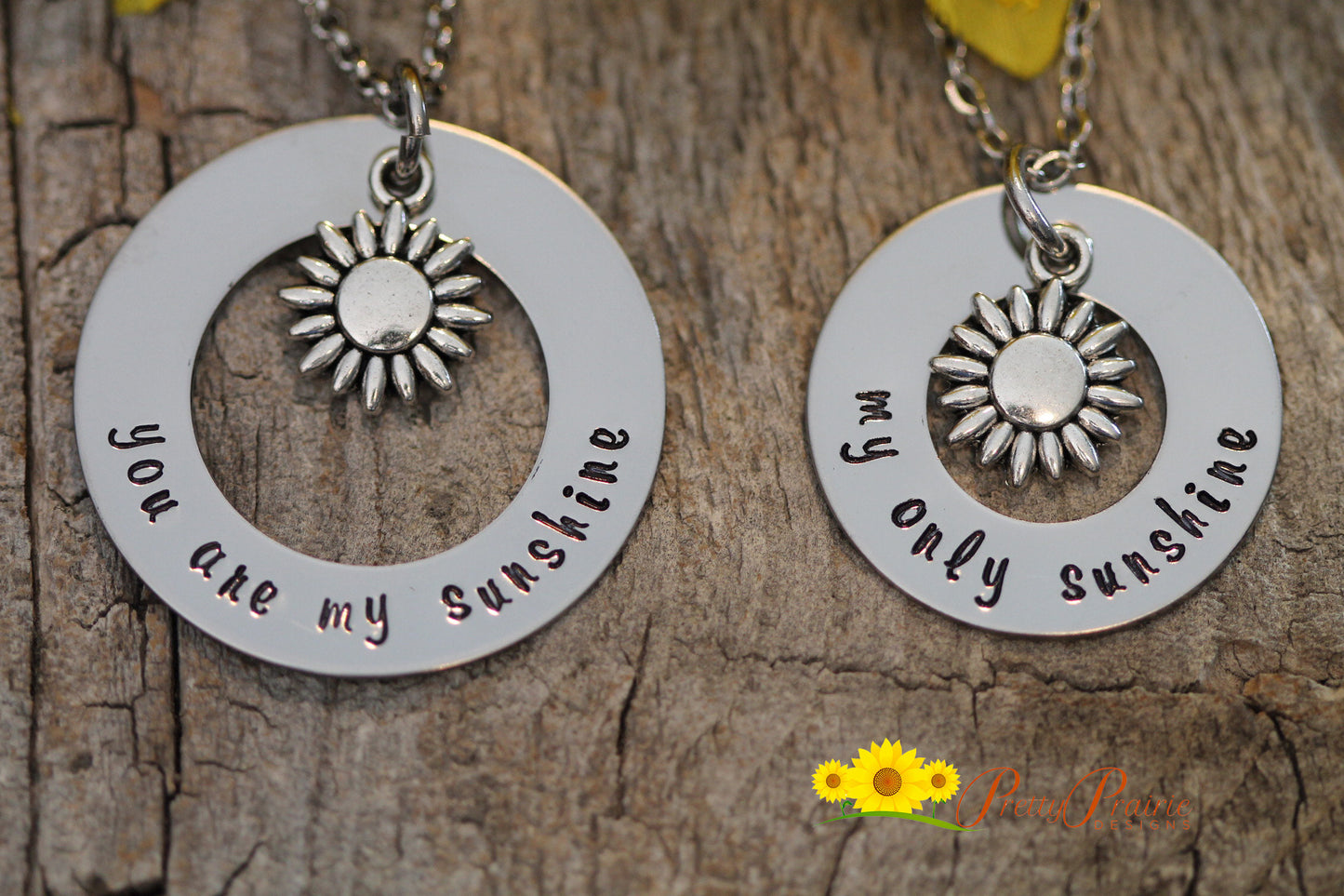 You are My Sunshine Set, Hand Stamped, Mother Daughter Necklaces, Custom Sunshine Necklaces, Gift for Daughters, Sunshine Keychain Set