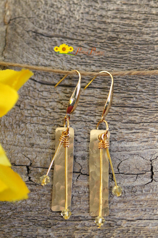 Gold Chandelier Earrings, Dressy Earrings, Birthstone Dangle Earrings, Hand Stamped, Metal Jewelry, Hammered, Anniversary, Wedding Gift