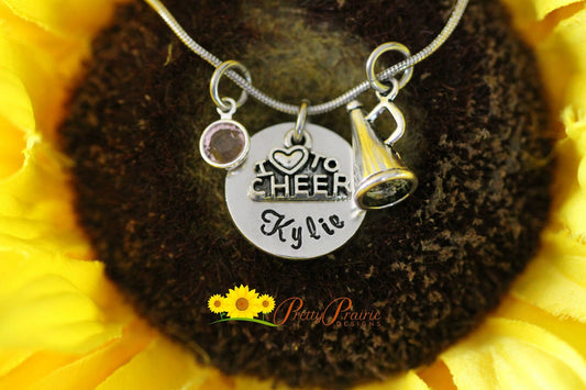 Personalized Cheer Necklace, Cheerleading Jewelry, Gift for Cheerleader, Hand Stamped, Cheer Squad Present, Cheer Coach Gift, Cheer Mom Gift