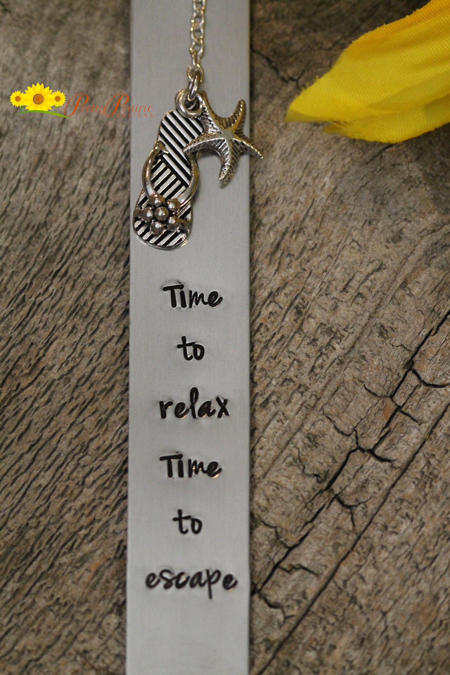 Time to Relax Bookmark, Hand Stamped, Metal, Retirement Gift, Graduation, Book Lover, Beach Gift, Love to Read, End of the Year Teacher Gift