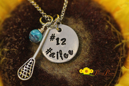 Lacrosse Number Necklace, Personalized Lacrosse Jewelry, Lacrosse Mom or Dad, Team Gift, Girlfriend Gift, Lacrosse Stick Charm, Coach Gift