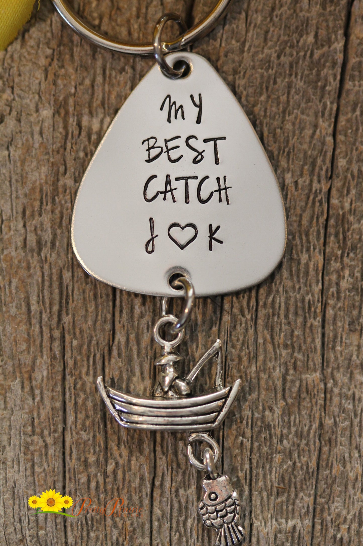 My Best Catch Keychain, Anniversary Gift, Fishing Keychain, Hand Stamped, Angler Present, Anniversary, Personalized Fishing Gift, Initials