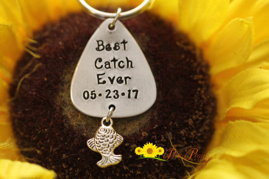 Best Catch Ever Keychain, Custom Fishing Keychain, Hand Stamped, Angler Gift, Dated Fishing Keychain, Initials, Husband Gift, Fishing Gift