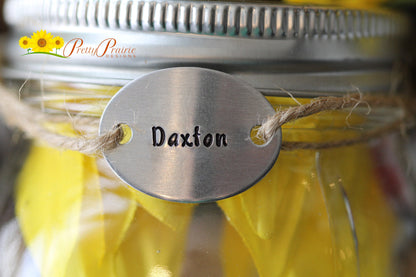 Mason Jar Label, Savings Jar Label, College Fund Tag, Personalized Mason Jar, Swear Jar, Treat Jar, Hand Stamped, Coin Jar, Metal Jar Tag