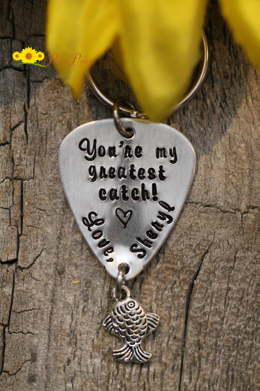 You're My Greatest Catch Fishing Keychain, Fishing Gift, Angler Gift, Love to Fish Present, Hand Stamped Fishing Keychain, Personalized Lure