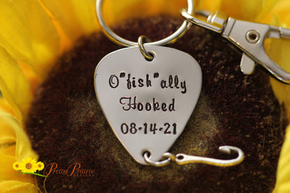 O"fish"ally Hooked Keychain, Angler Gift, Engagement or Wedding Gift, Hand Stamped Keychain, Anniversary for Fisherman, Love to Fish Gift