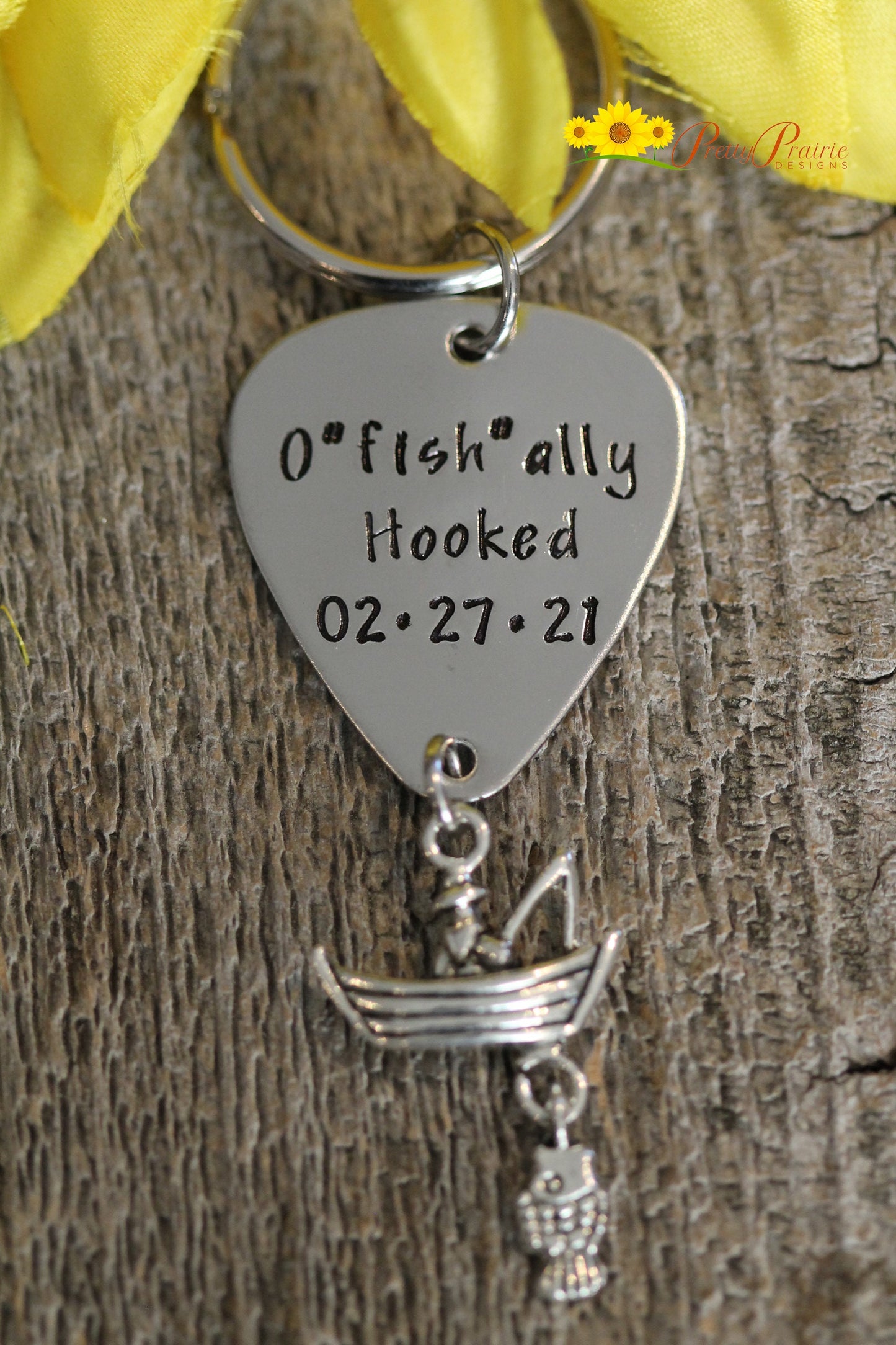 O"fish"ally Hooked Keychain, Angler Gift, Engagement or Wedding Gift, Hand Stamped Keychain, Anniversary for Fisherman, Love to Fish Gift