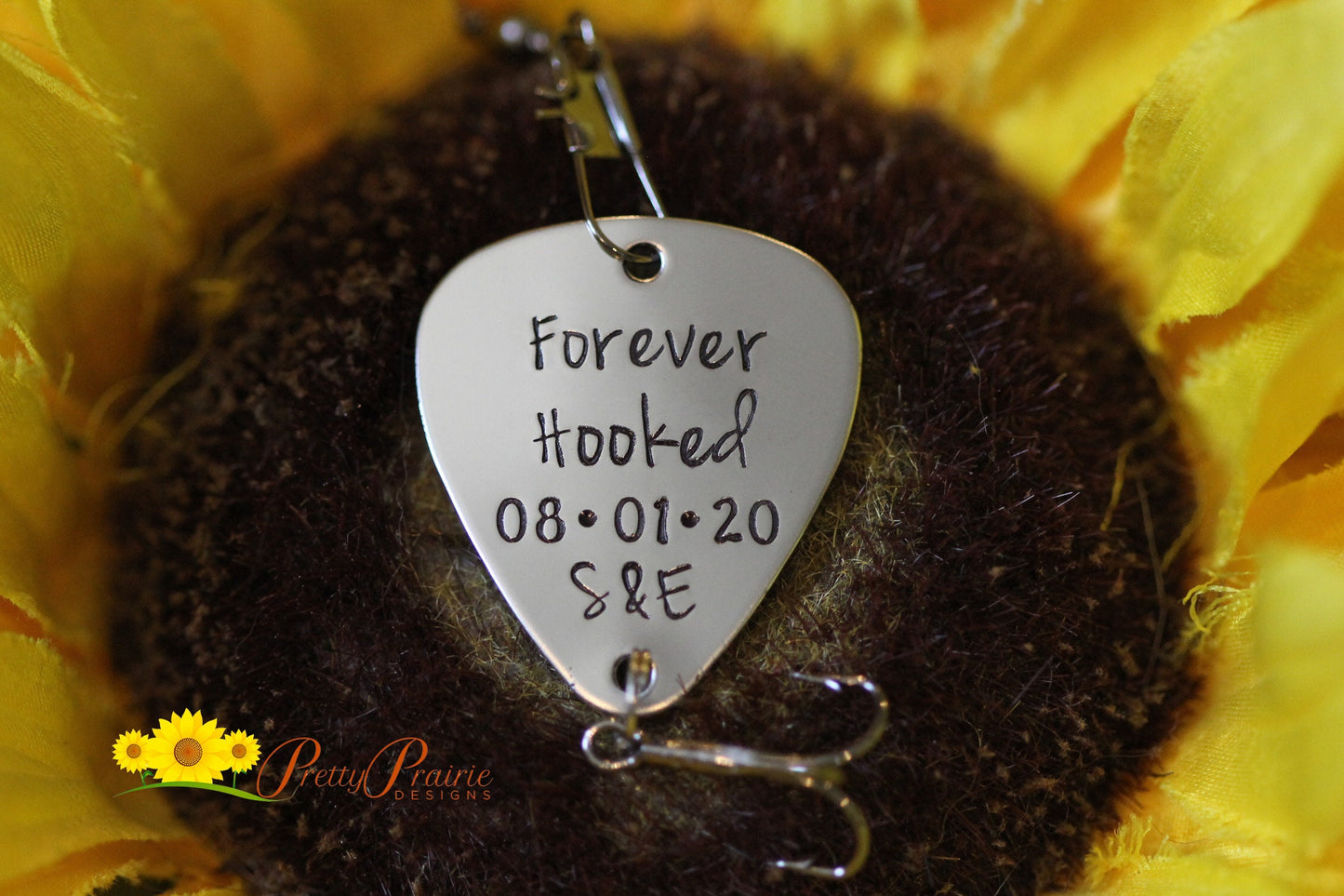 Forever Hooked Fishing Lure, Anniversary Fish Hook, Hand Stamped, Initial Lure, Valentines Day, Metal Fishing Lure, Fishing Gift for Husband