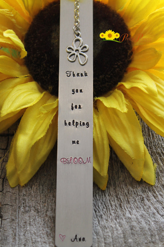 Thank You for Helping Me Bloom Bookmark, Hand Stamped Bookmark, Personalized Bookmark, Book Lover Gift, Teacher Bookmark, Thank You Gift