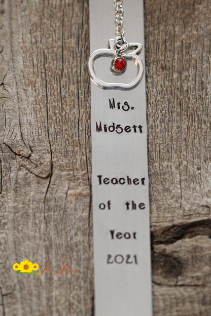 Teacher of the Year Bookmark, Hand Stamped Bookmark, Dated Bookmark, Book Lover Gift, Teacher Bookmark, Best Teacher Gift, Metal Bookmark