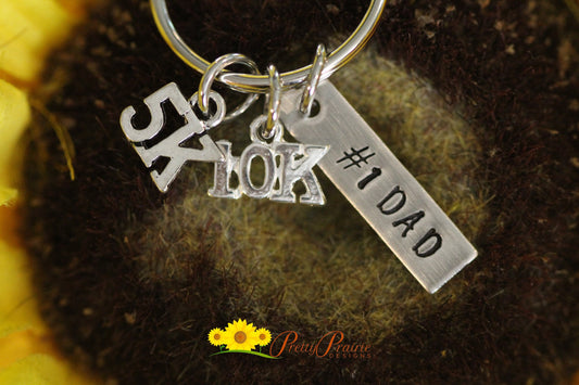 Marathon Tag Keychain, Personalized Running Gift, 5K Keychain, 10k Keychain, Gym Bag Tag, #1 Dad, #1 Mom, Marathon Runner Gift, Hand Stamped