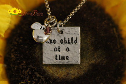 One Child at a Time Teacher Necklace, Personalized, Hand Stamped, Student Teacher, Teacher Retirement, First Day of School, Teacher Keychain