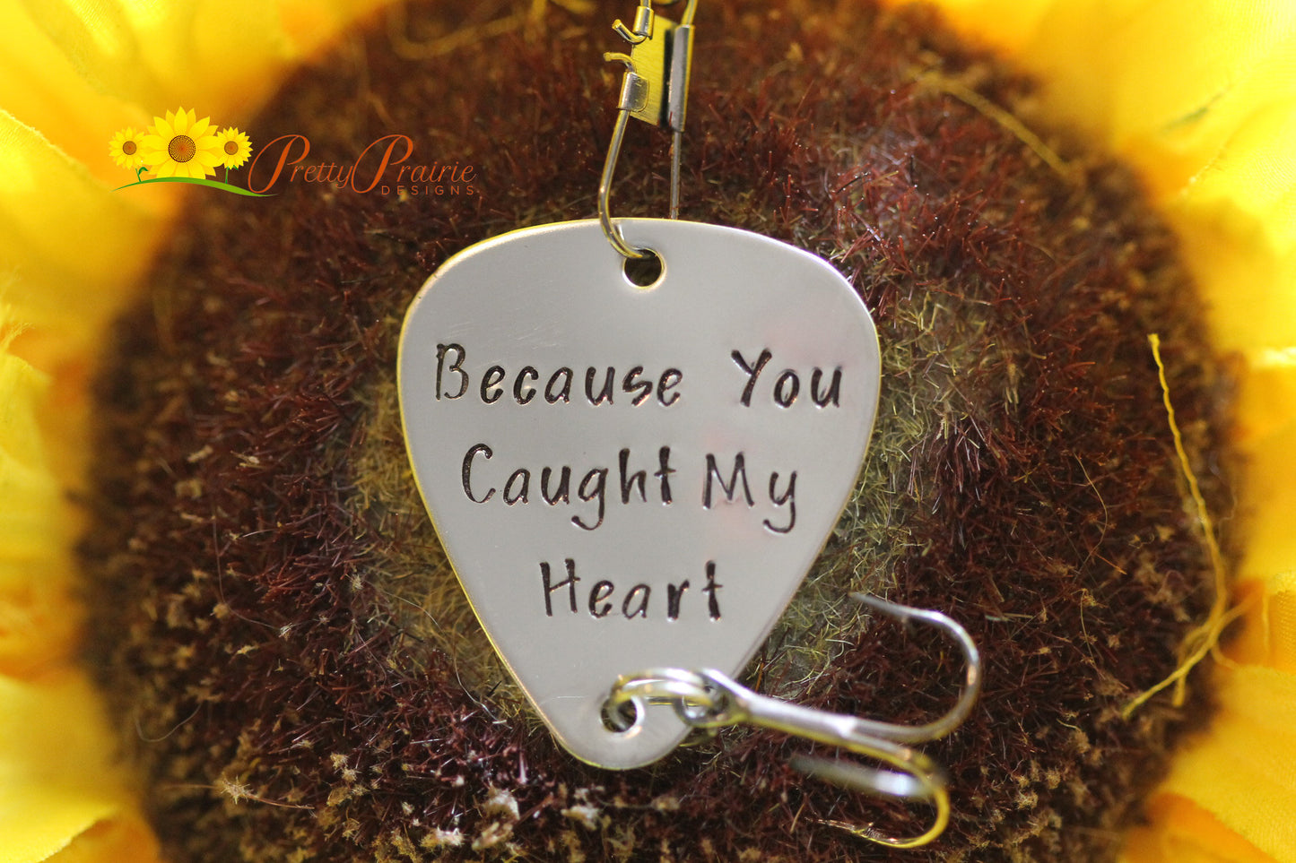 Because You Caught My Heart Fishing Lure, Custom Anniversary Gift, Husband or Boyfriend Present, Hand Stamped Fishing Hook, Angler Gift