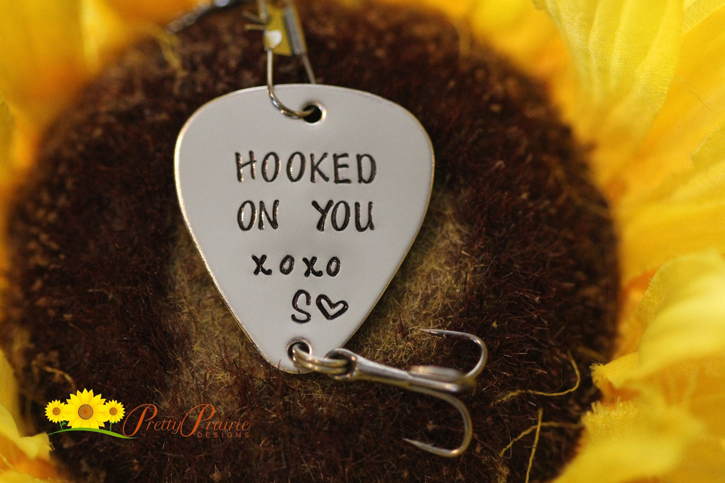 Hooked on You Fishing Lure, Custom Made Lure, Fishing Gifts, Valentine for Fisherman, Wedding Gift, Hand Stamped, Fishing Hook, Metal Lure