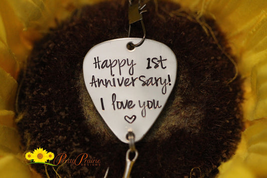 Happy Anniversary Lure, Husband Fishing Hook, Hand Stamped Lure, Angler Gift, Custom Fishing Lure, Metal Fishing Lure, Anniversary Keychain