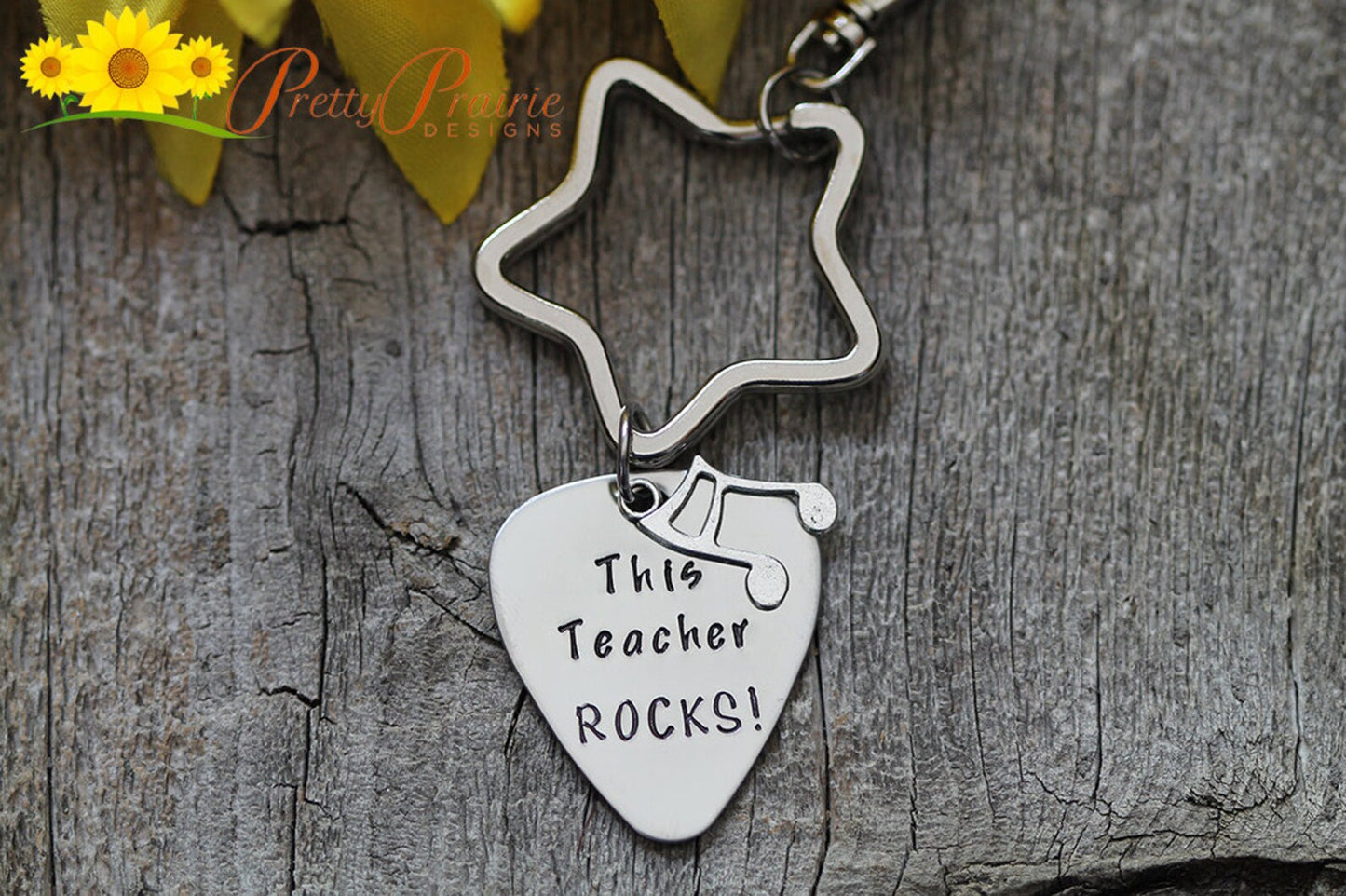 This Teacher Rocks Keychain, Guitar Pick Keychain, Music Teacher Gift, Personalized Pick Keychain, Stamped Guitar Pick, Band Teacher Gift