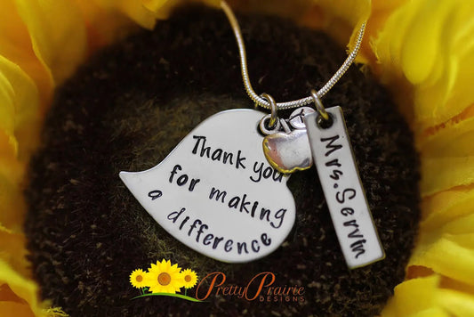 Thank You for Making a Difference Teacher Necklace, Teacher Appreciation, Hand Stamped, Personalized, End of Year Gift, Teacher Keychain