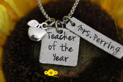 Teacher of the Year Necklace, Best Teacher Gift, Teacher Appreciation, Favorite Teacher,  Teacher Retirement, Personalized Teacher Jewelry