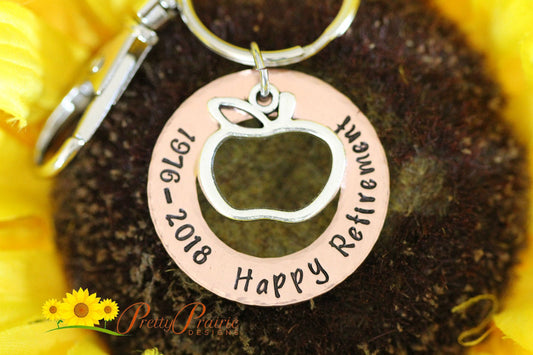 Teacher Retirement Gift, Teacher Keychain, Hand Stamped, End of School Year Present, Teacher Mentor Gift, Favorite Teacher, Happy Retirement
