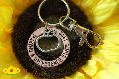 Making a Difference Teacher Keychain, Washer Keychain, Hand Stamped Gift, End of the Year Gift, Teacher Retirement, Student Teacher Gift