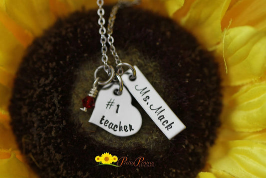 Best Teacher Heart Necklace, #1 Teacher, Personalized, Preschool Teacher Gift, Teacher Christmas, End of Year, Teacher Retirement, Keychain