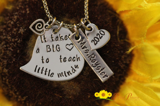 Big Heart Little Minds Teacher Necklace, Hand Stamped, Gift for Teacher, End of Year, Student Teacher Gift, Teacher Retirement, Personalized