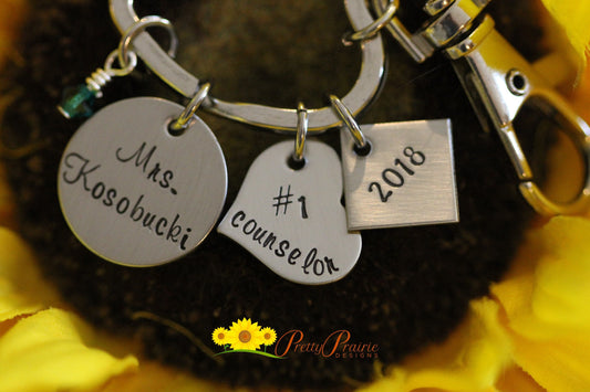 Personalized Counselor Keychain, Number One Counselor, Hand Stamped Keychain, Custom Keychain, Addiction Counselor Gift, Retiring Counselor