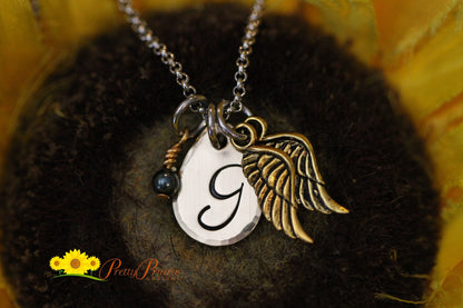 Angel Wings Necklace, Personalized, Teardrop, Silver or Gold, Sympathy, Loss or Memorial Jewelry, First Communion, Religious Gift