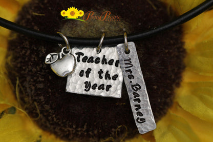 Teacher of the Year Necklace, Best Teacher Gift, Teacher Appreciation, Favorite Teacher,  Teacher Retirement, Personalized Teacher Jewelry