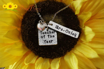 Teacher of the Year Necklace, Best Teacher Gift, Teacher Appreciation, Favorite Teacher,  Teacher Retirement, Personalized Teacher Jewelry