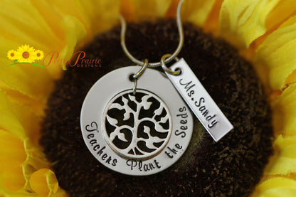 Teachers Plant the Seeds Necklace, Personalized Teacher Gift, New Teacher, Hand Stamped, Teacher Jewelry, Favorite Teacher, Retirement Gift