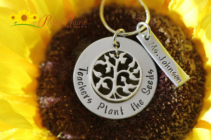 Teachers Plant the Seeds Necklace, Personalized Teacher Gift, New Teacher, Hand Stamped, Teacher Jewelry, Favorite Teacher, Retirement Gift