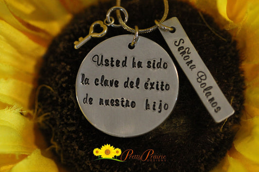 Used Ha Sido La Clave Teacher Necklace, Personalized Spanish Teacher Gift, Hand Stamped, End of Year, ESL Teacher, Special Needs Teacher