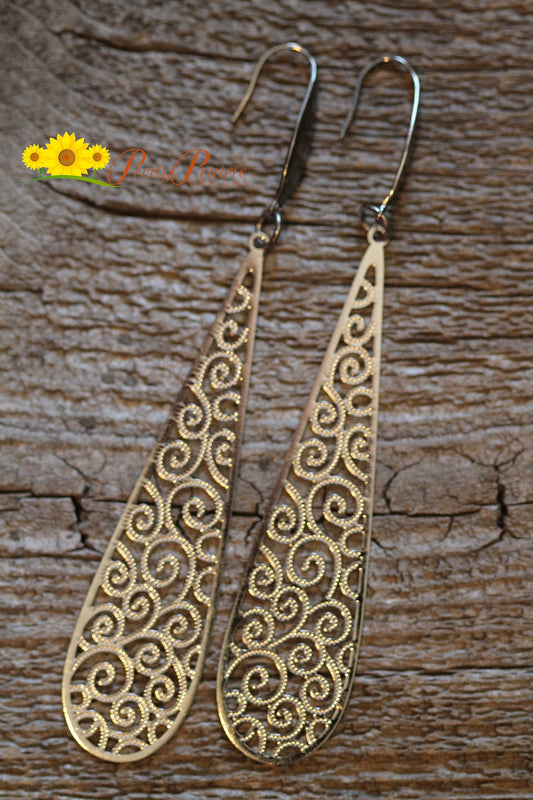 Filigree Dangle Earrings, Silver Boho Earrings, Gift for Her, Wedding Jewelry, Silver Teardrop, Long Boho Earrings, Statement Earrings