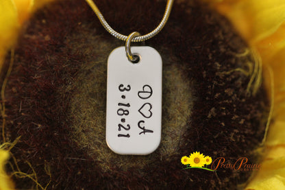 Mini Dog Tag Anniversary Necklace, Personalized Dog Tag, Engagement Gift, Husband Gift, Boyfriend Gift, Wife Valentine, Birthday for Him