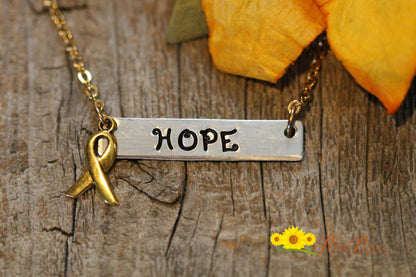 Hope Cancer Bar Necklace, Bracelet, Breast Cancer, Cancer Survivor, Inspirational Jewelry, Fight for a Cure, Ribbon Charm, Cancer Family