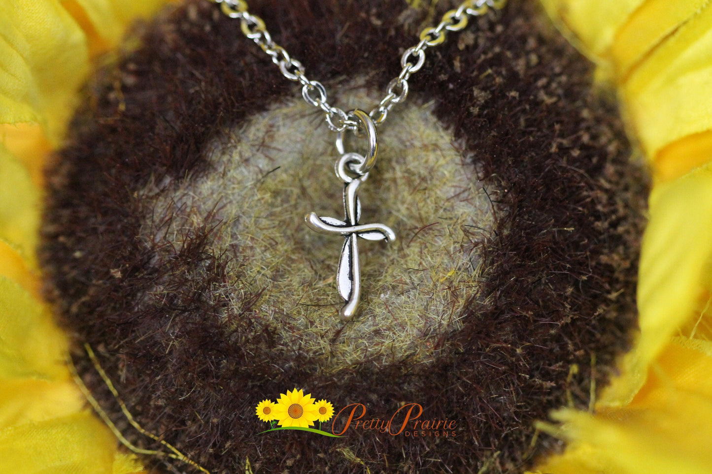 Small Silver Cross Necklace, Little Girl's Baptism, Crucifix Charm, Personalized, Religious Jewelry, Christmas or Easter, First Communion