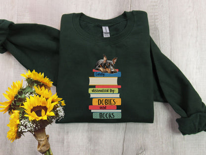 Dobies and Books Sweatshirt, Doberman Sweater, Reader Shirt, Book Lover Gift, Dog Owner Sweatshirt, Doberman Dog Mom Shirt, Dobie Dad Gift