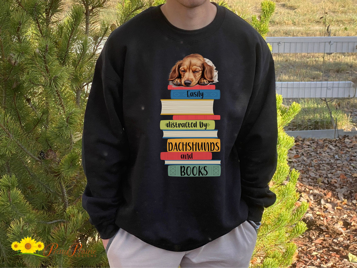 Dachshunds and Books Sweatshirt, Easily Distracted Sweater, Dog Lover Shirt, Librarian Gift, Weiner Dog, Dachshund Mom, Gift For Book Lover