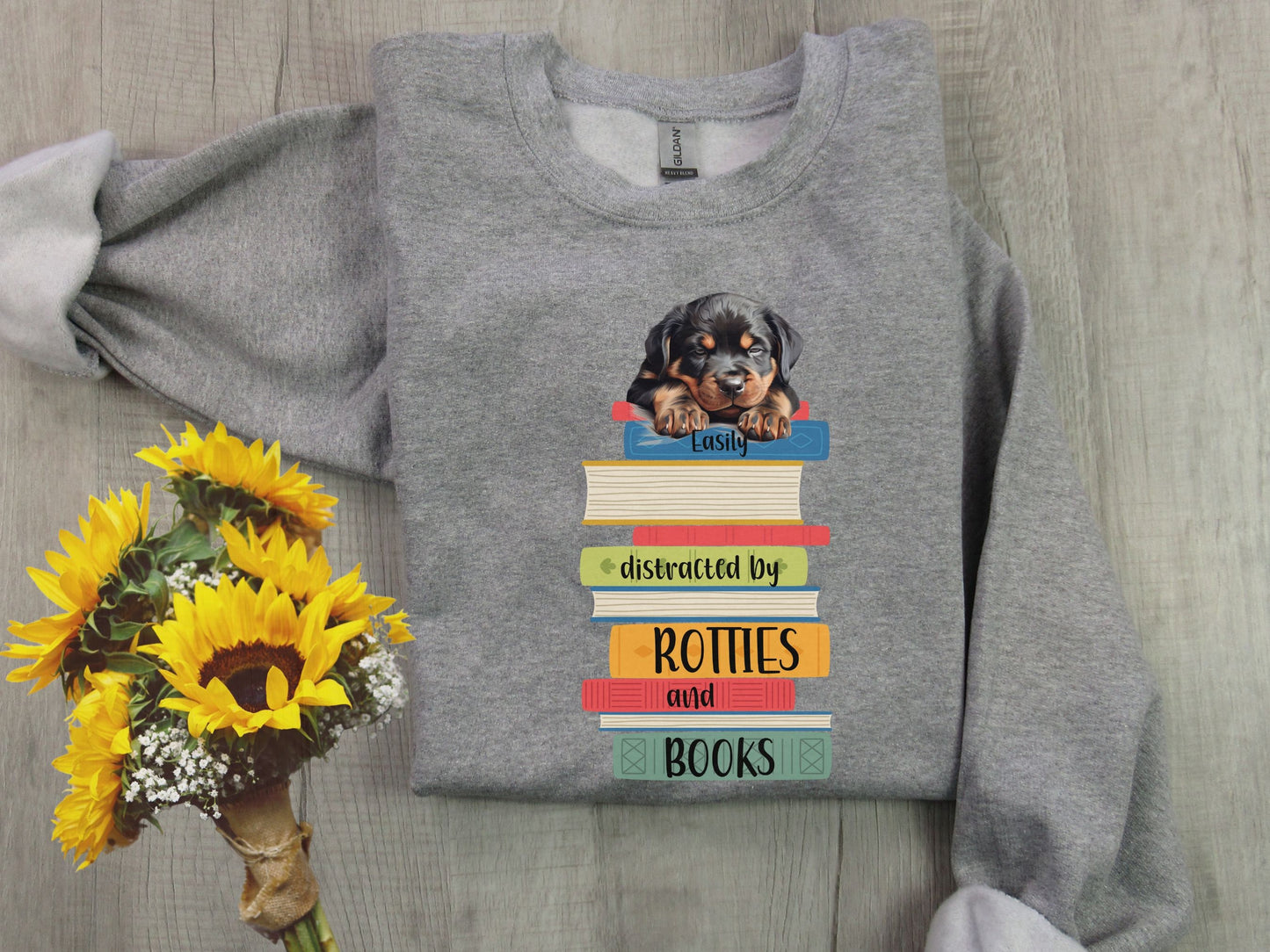 Rotties and Books Sweatshirt, Rottweiler Mama Shirt, Rottie Dad Shirt, Book Lover Gift, Dogs and Books, Rottweiler Sweatshirt, Rottie Gift