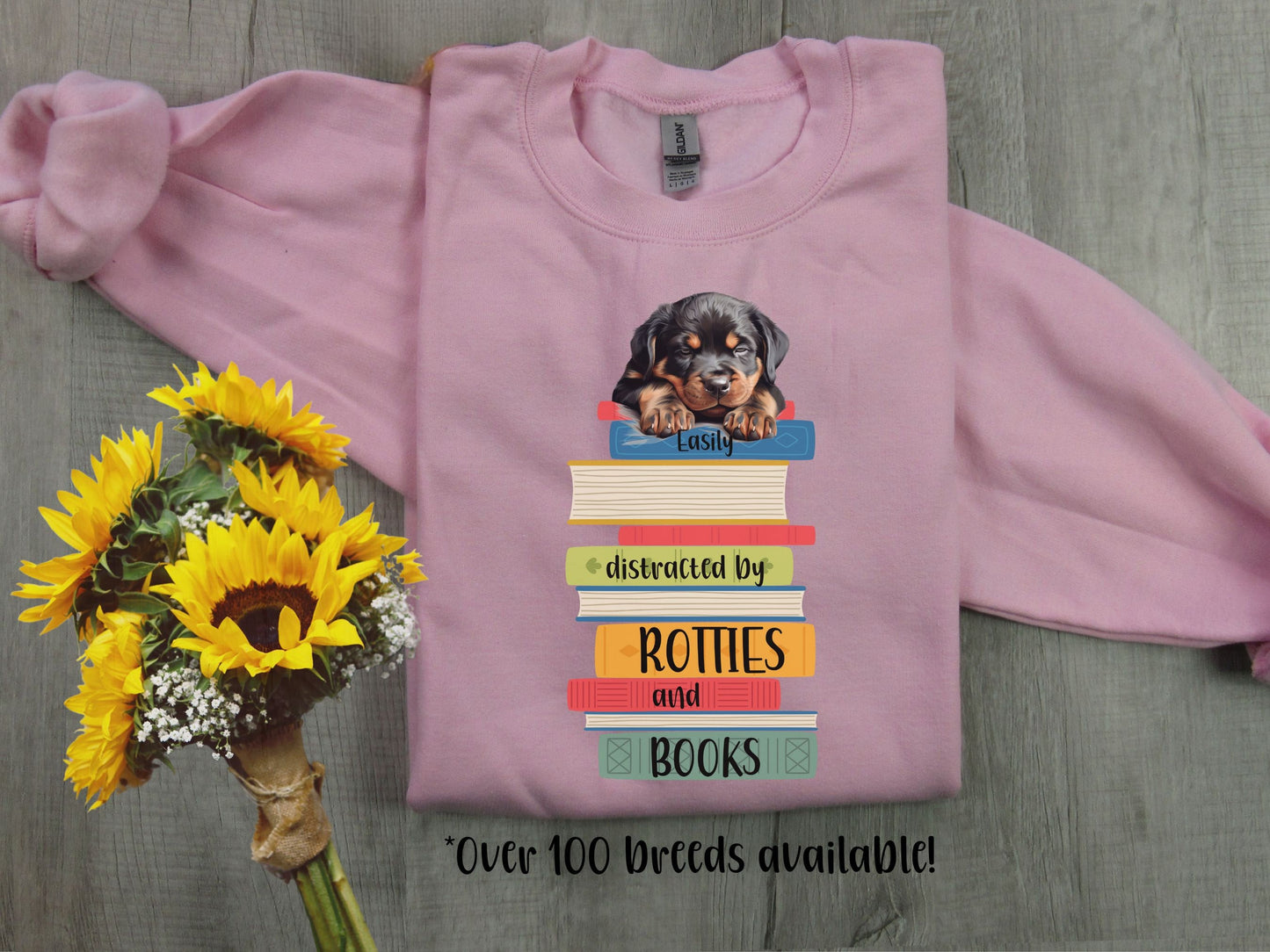 Rotties and Books Sweatshirt, Rottweiler Mama Shirt, Rottie Dad Shirt, Book Lover Gift, Dogs and Books, Rottweiler Sweatshirt, Rottie Gift