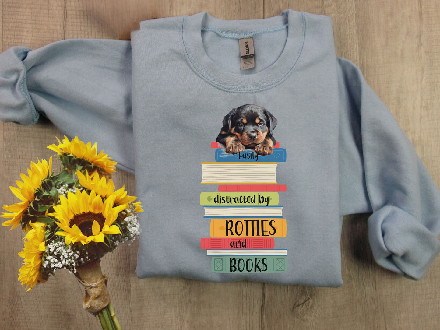 Rotties and Books Sweatshirt, Rottweiler Mama Shirt, Rottie Dad Shirt, Book Lover Gift, Dogs and Books, Rottweiler Sweatshirt, Rottie Gift