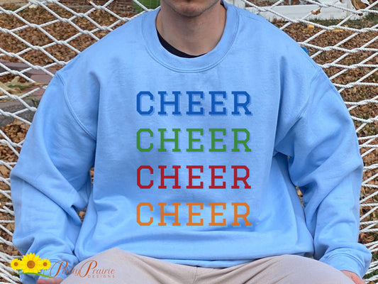Cheer Sweatshirt, Unixex Cheer Crewneck, Rainbow Cheer Sweatshirt, Cheer Shirt, Cheer Mom, Cheer Gift, Cheer Dad Shirt, Cheerleading Shirt