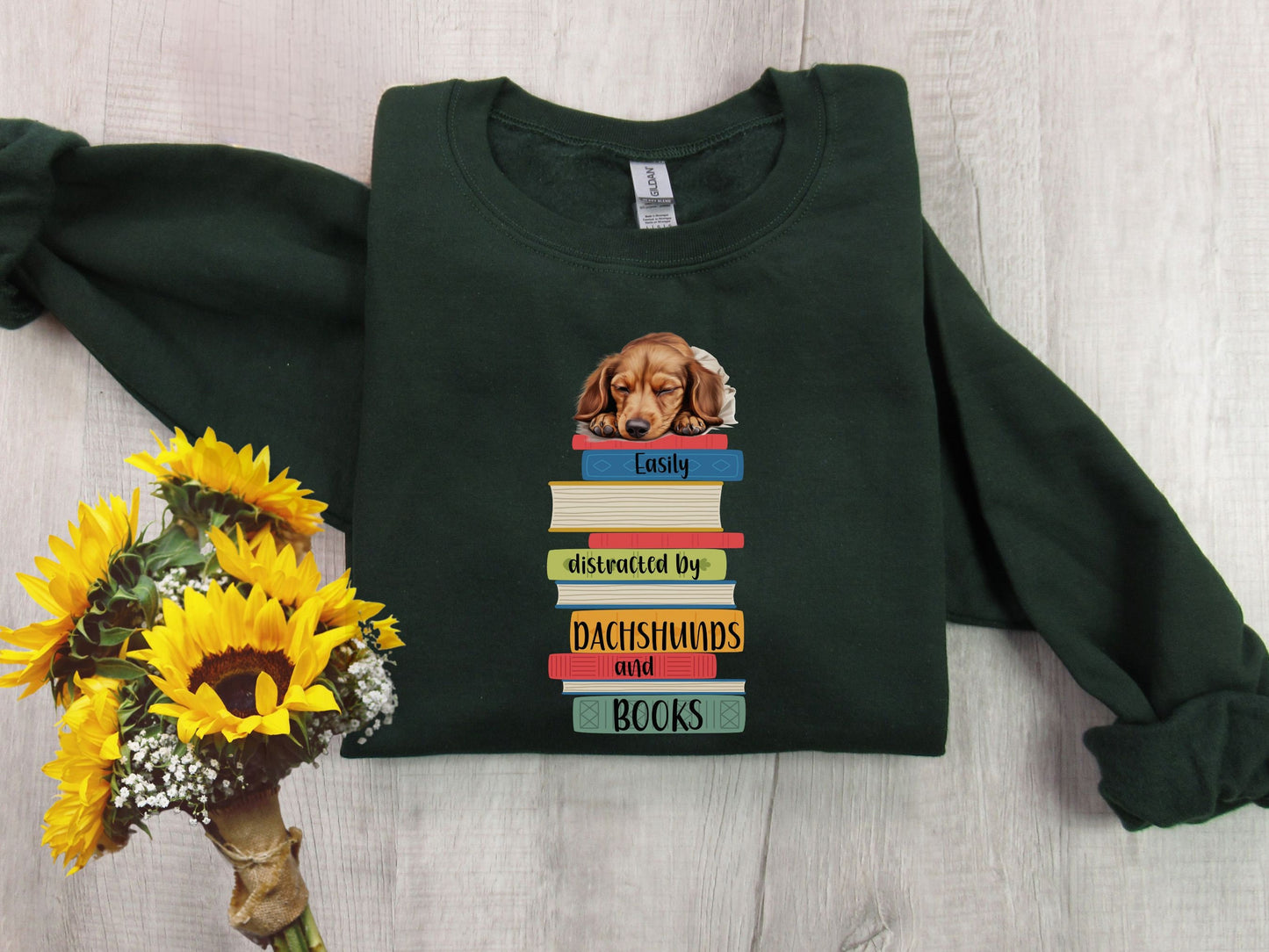 Dachshunds and Books Sweatshirt, Easily Distracted Sweater, Dog Lover Shirt, Librarian Gift, Weiner Dog, Dachshund Mom, Gift For Book Lover